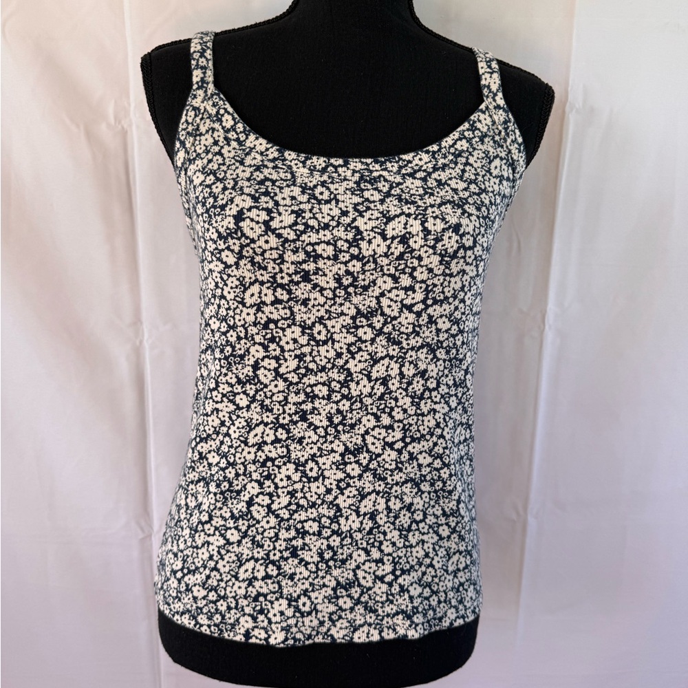 Fitted Printed Square-Neck Ultra-Crop Rib-Knit Tank Top